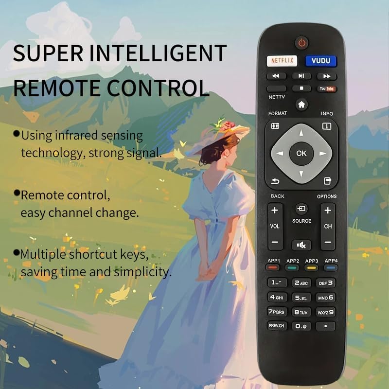 Mando a distancia universal Philips TV NH500UP – Compatible con televisores inteligentes Philips LCD LED 4K UHD – Control fácil y cómodo
