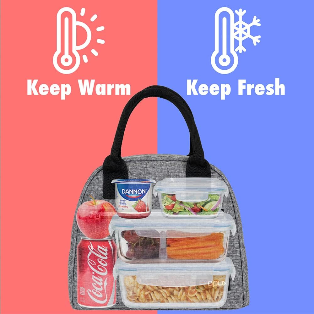 Opux Bolsa de almuerzo para mujer, bolsa térmica para almuerzo, para mujer, niña. Mediana, reutilizable, suave, para escuela, trabajo, oficina