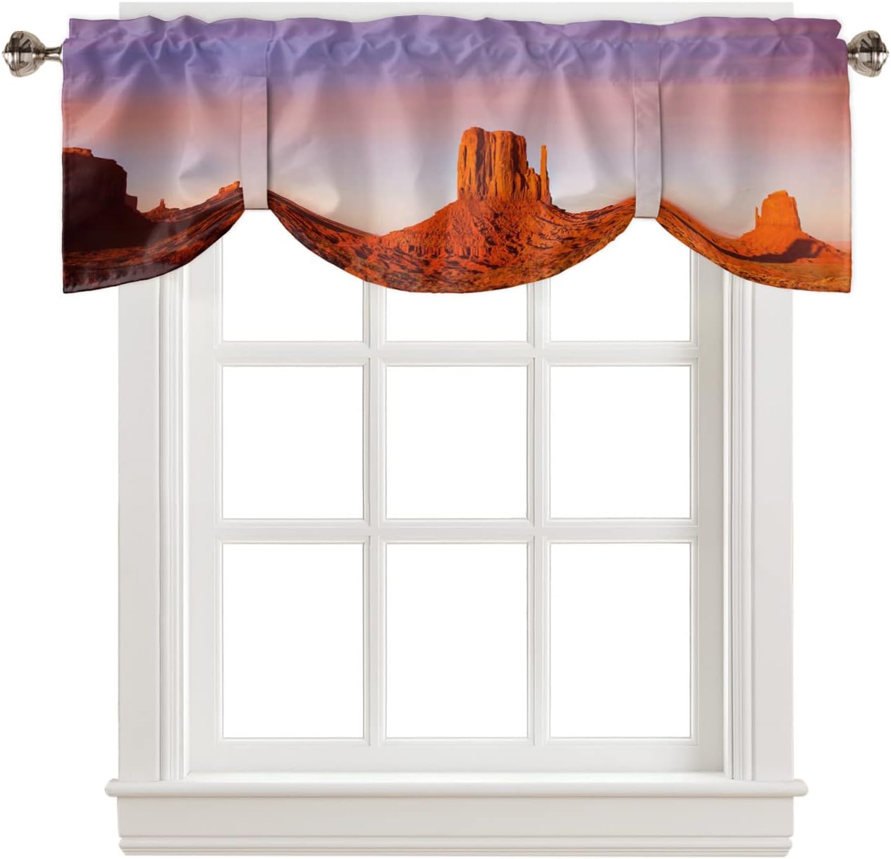 Valances for Windows, Desert Dreamy Sunset Sundown Sky Natural Sand Building Landscape Tie Up Valance Curtains Light Filtering Adjustable Window