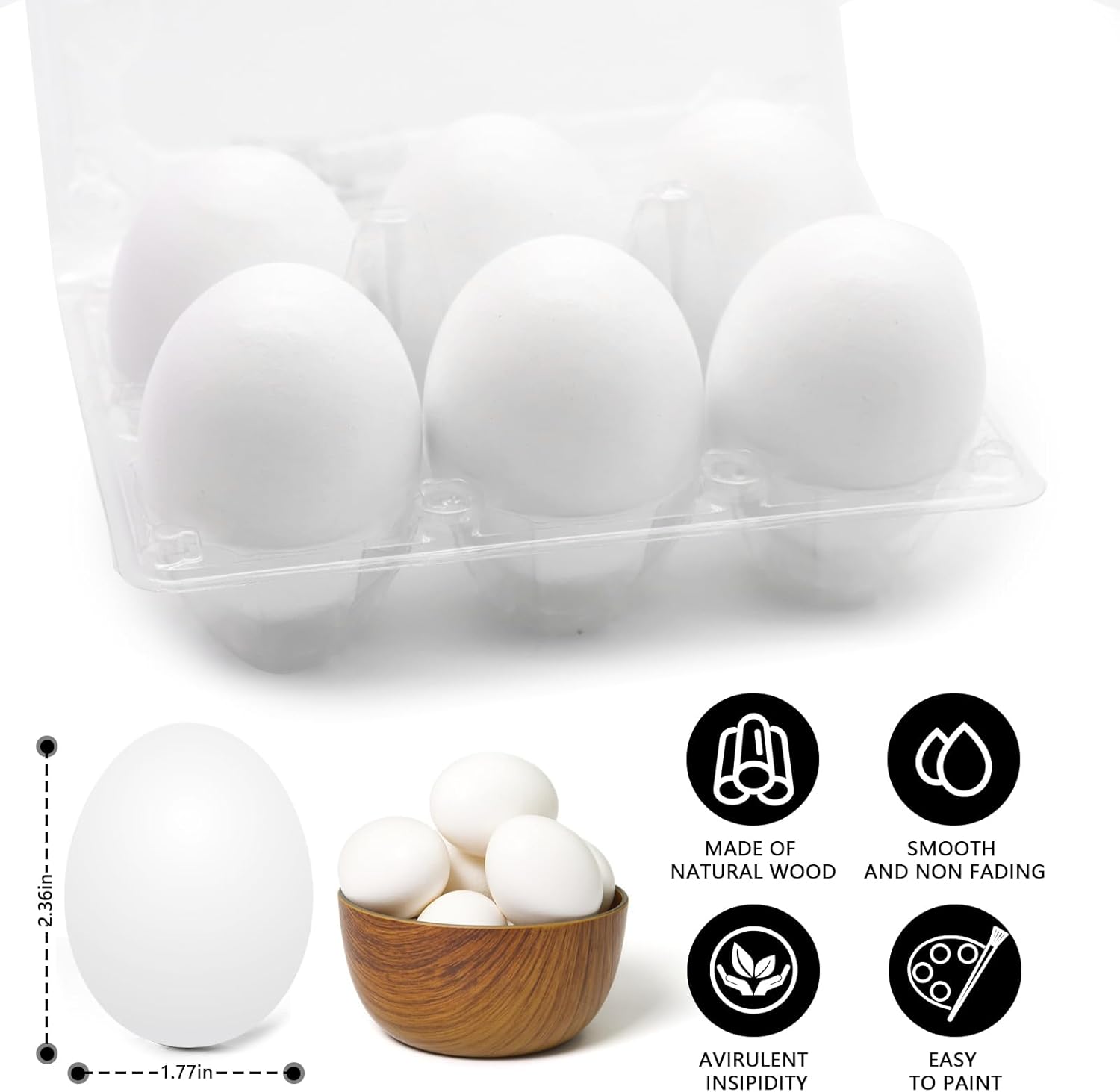 6 huevos falsos de madera, huevos de Pascua de madera blanca, juego de comida de juego de simulación de cocina, juguetes de cocina para niños,