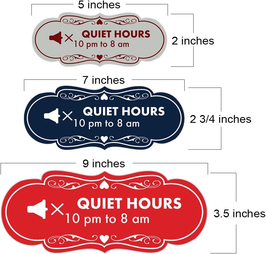 Signs ByLITA Señal de diseño Quiet Hours de 10 pm a 8 am (negro) – Grande