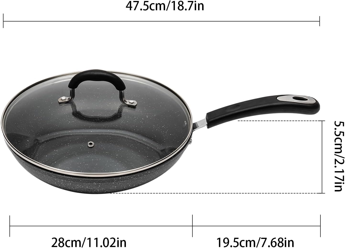 HuaShuani Sartén antiadherente de 11.02 pulgadas, sartén de granito antiadherente, utensilios de cocina de piedra con tapa y asa, tapa de vidrio