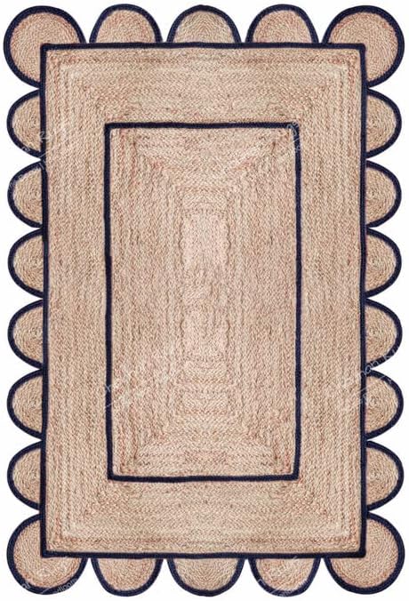 Chouhan Rugs Area Rug – Alfombra trenzada a mano de yute natural, color azul marino
