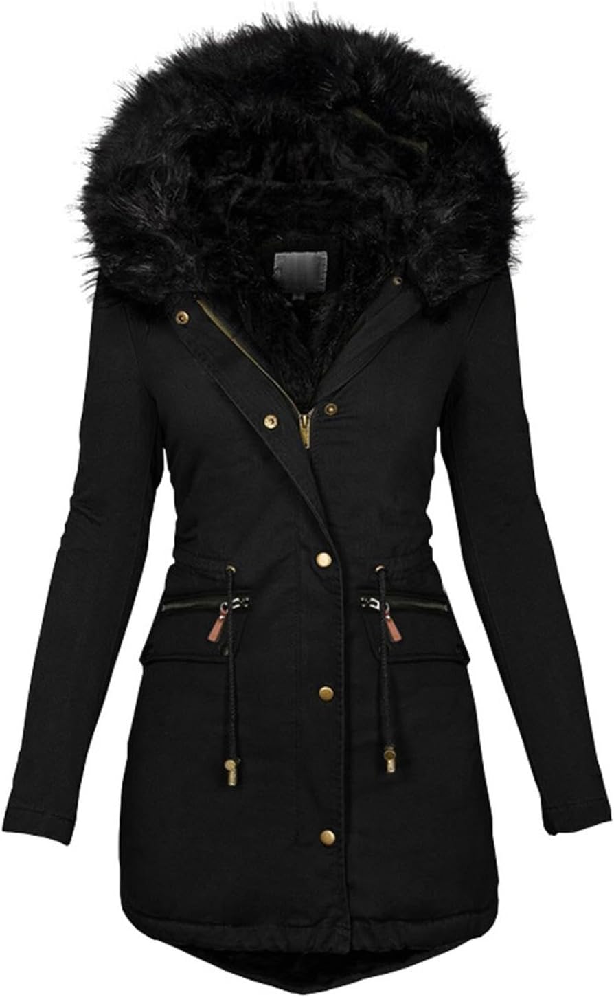 TIMIFIS Womens Puffer Jackets 2024 with Fur Hood Plus Size Thick Coats Chunky Lined Overcoats Zipper Winter Outerwear Top