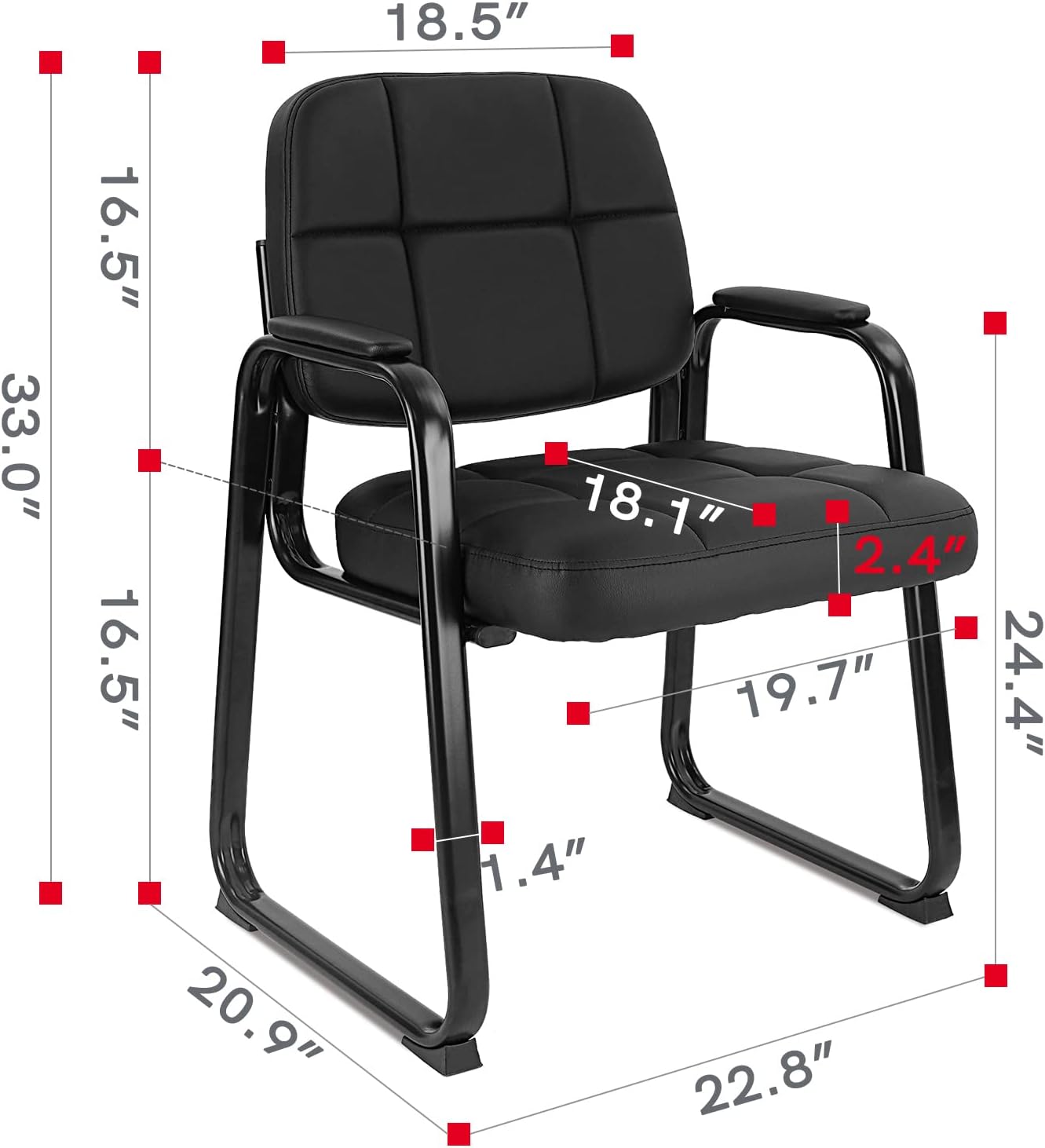 CLATINA Silla de invitados para sala de espera con reposabrazos acolchado de cuero regenerado para oficina, recepción y escritorio de conferencias,