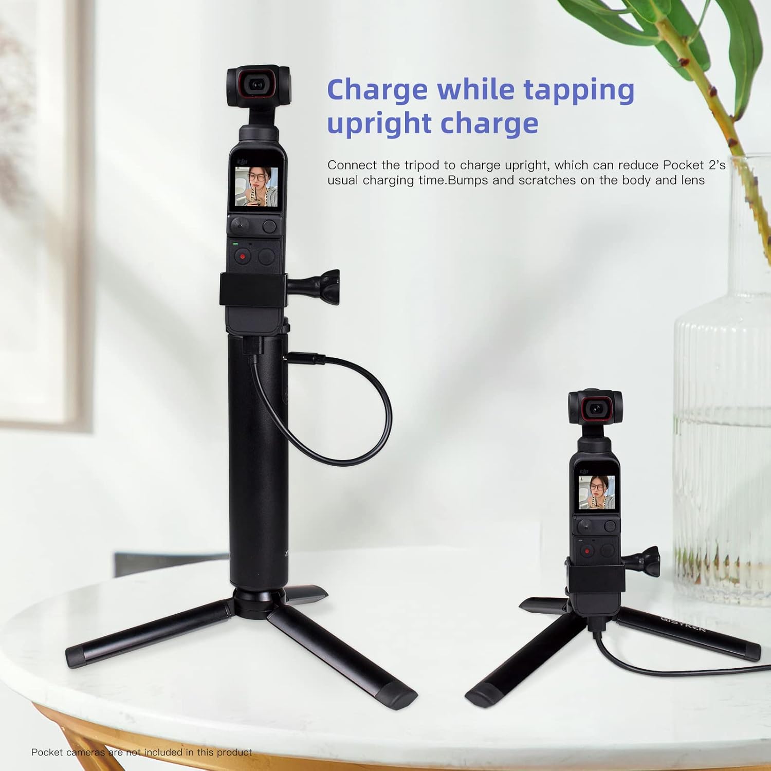 Agarre de mano de carga para cámara DJI Osmo PocketPocket 2, barra de extensión de banco de energía con trípode y adaptador de montaje, parasol de