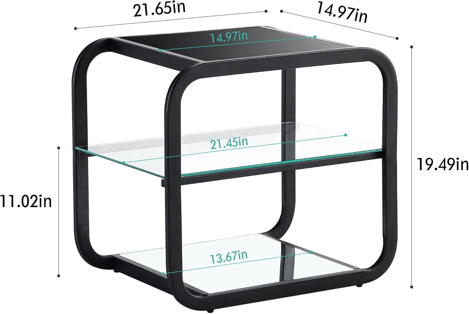 Get Set Style Mesa auxiliar con estante de almacenamiento de 3 niveles, mesa auxiliar cuadrada moderna, mesa auxiliar pequeña con marco de metal
