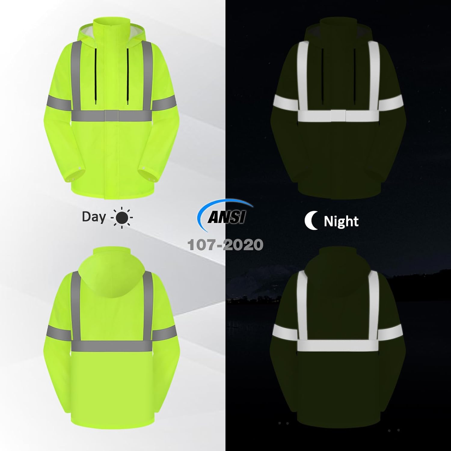 Uno Mejor Abrigo y pantalones de lluvia de alta visibilidad, traje de lluvia de alta visibilidad para hombres, chaqueta impermeable con capucha,