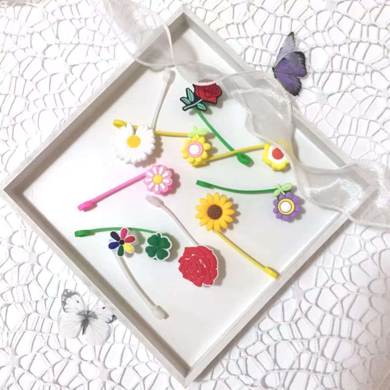 Funda de popote de silicona, 10 tapas de punta de paja reutilizables, tapones de paja de silicona reutilizables con forma de flor, protector de paja