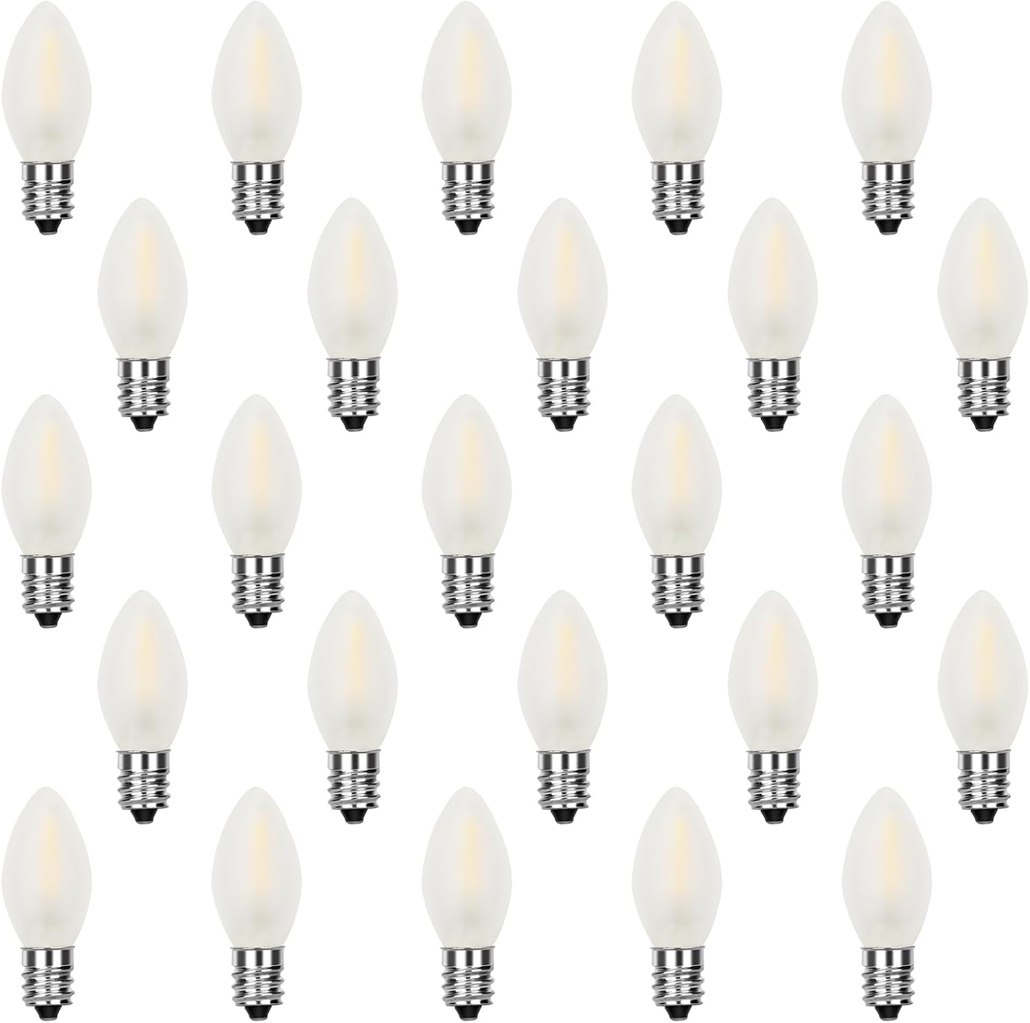 Paquete de 25 bombillas LED C7 de repuesto esmeriladas, bombillas LED de vidrio blanco esmerilado, regulables, 0.6 W, base C7E12, bombillas para luz