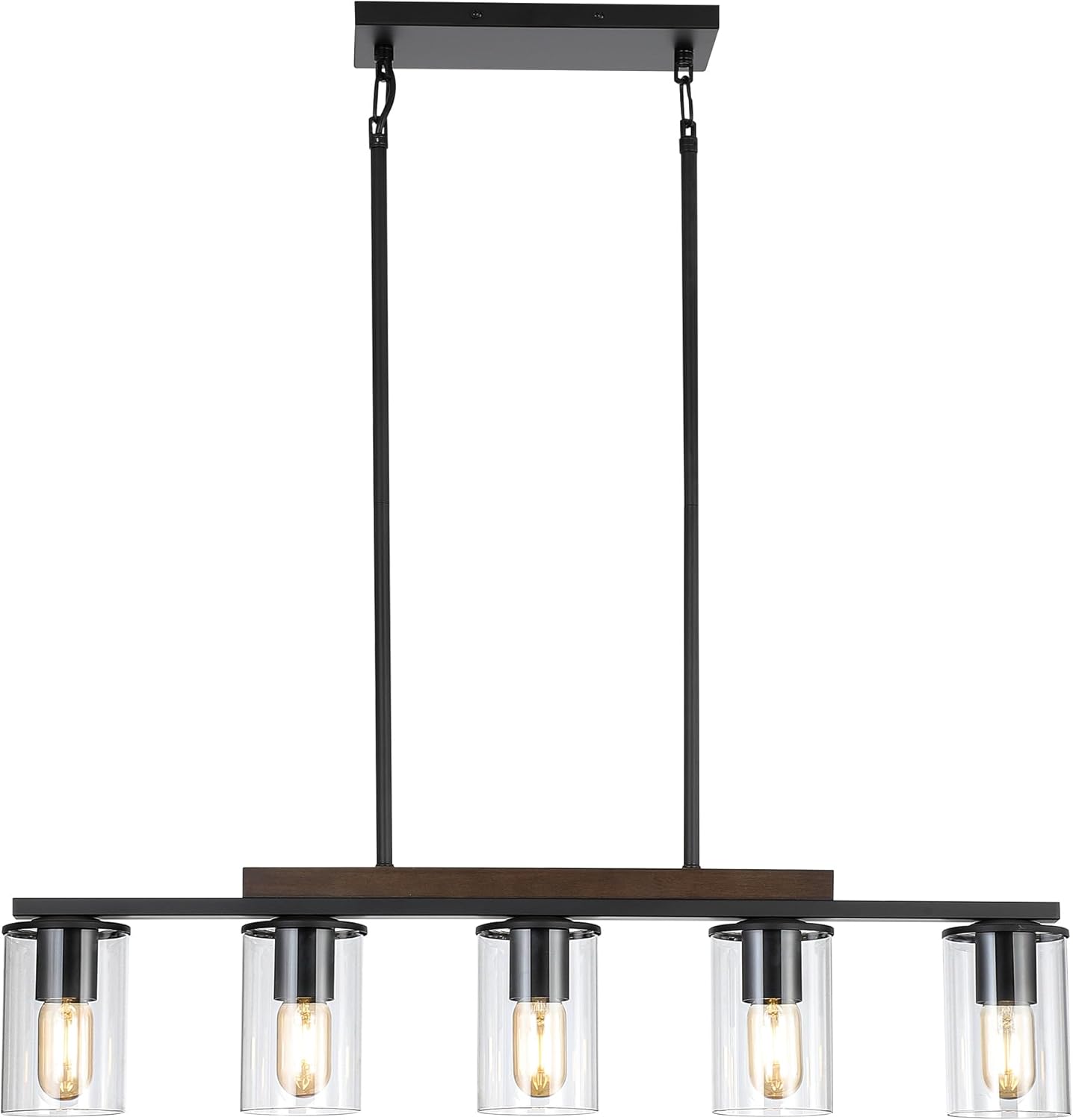 Iluminación de isla de cocina, 5 luces, lámpara colgante de araña lineal sobre mesa de comedor, sala de estar con varillas ajustables, negro y madera