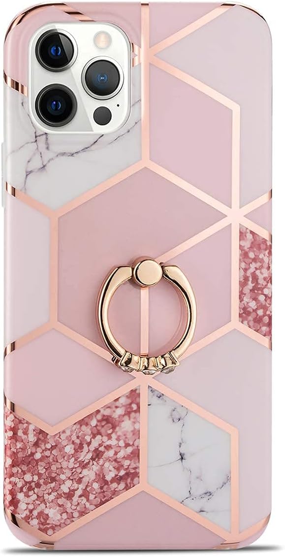 MANLENO Funda compatible con iPhone 1212 Pro, diseño de mármol con soporte de anillo, soporte de soporte, diseño brillante, para mujeres y niñas,