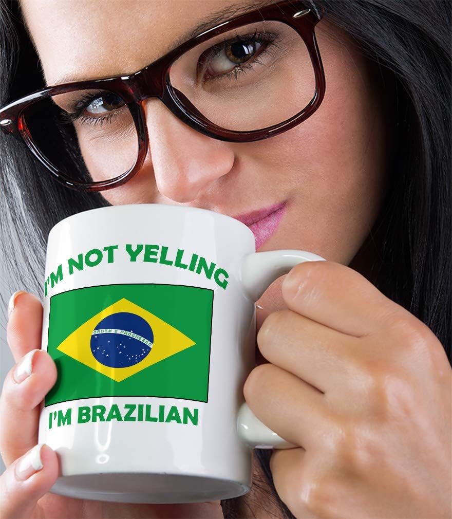 Taza de té de cerámica con texto en inglés “I’M Not Yelling I Am Brazilian Brazil Brazil Brazilans Coffee Tea Cup Holiday Christmas Hanukkah Gift
