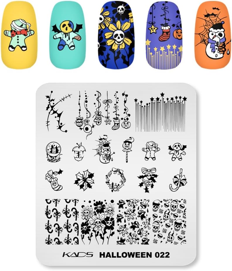 KADS Placas de estampado de uñas para Halloween, diseño de arte de uñas, atmósfera de terror, esqueleto, gota de sangre, bruja, calabaza linterna