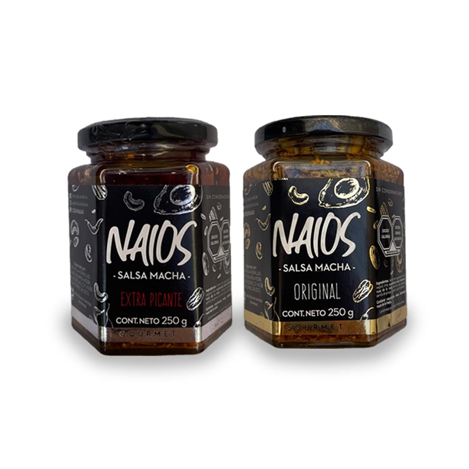 NAIOS SALSA MACHA 2 PACK (Extra PicanteOriginal) Hecho a mano con 7 tipos diferentes de semillas y aceite de aguacate premium