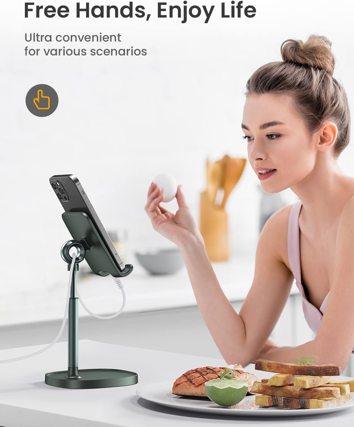 LISEN – Soporte para teléfono celular, aluminio resistente, altura y ángulo ajustables, estable, para escritorio, verde