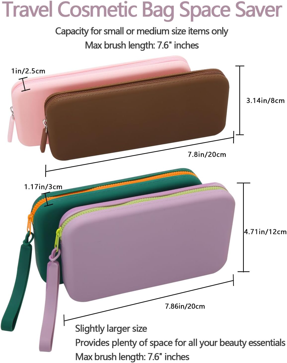 Soporte de cepillo de maquillaje de silicona, bolsa de cepillo de maquillaje de viaje, elegante bolsa de cepillos cosméticos con cremallera, bolsa