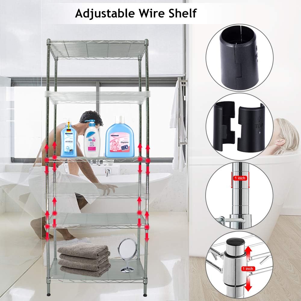 Estantería de alambre de 5 niveles NSF de altura ajustable de acero utilitario de grado comercial con forro de estante estante de metal resistente