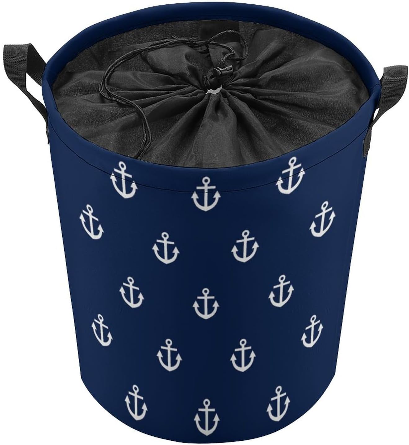 Cesta de lavandería grande, patrón de ancla blanca en azul marino, náutico, impermeable, plegable, para ropa sucia, para dormitorio universitario,
