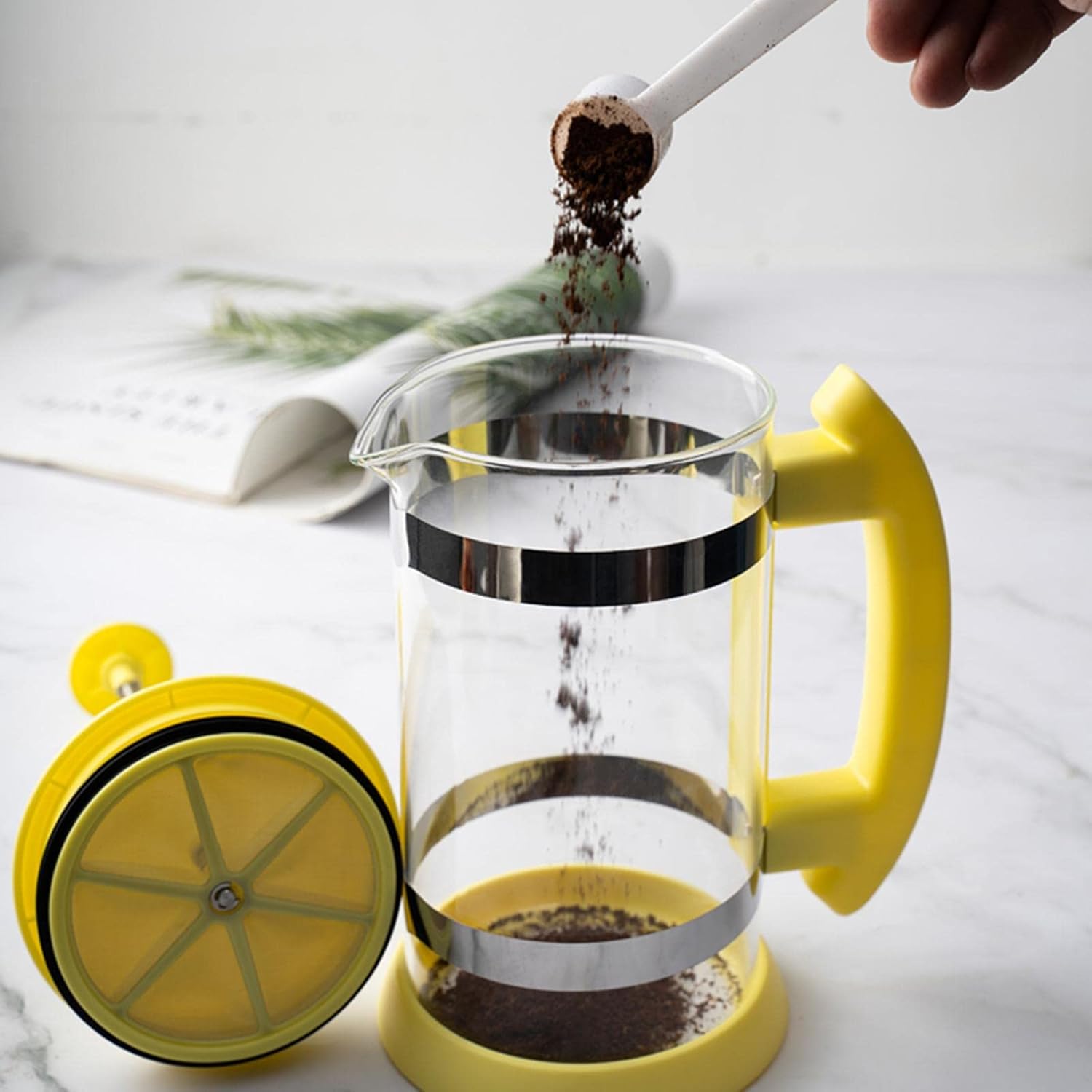 Cafetera de prensa francesa de 34 onzas, prensa de café de acero inoxidable, cafetera de vidrio de borosilicato resistente para acampar y viajes,