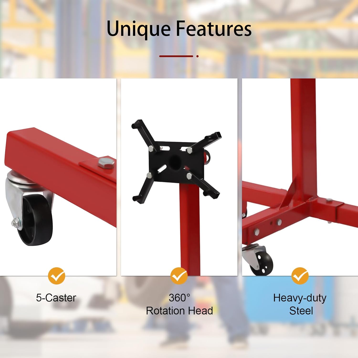 Soporte de motor plegable, soporte de motor giratorio de 1250 libras con cabezal giratorio de 360 grados, 5 ruedas y 4 brazos ajustables, para