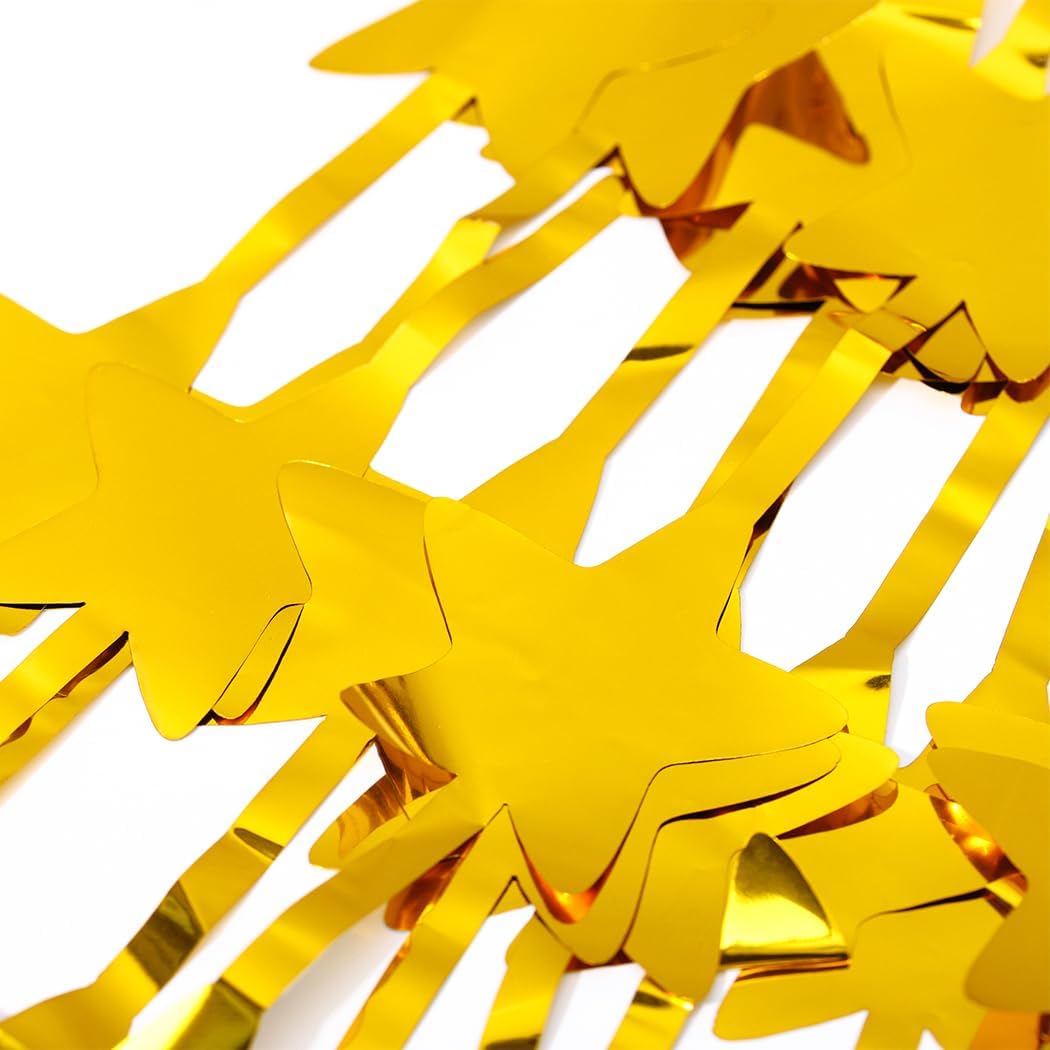 Cortinas de flecos de papel de aluminio con estrellas doradas, telón de fondo metálico, cortina de flecos de oropel de papel de aluminio para
