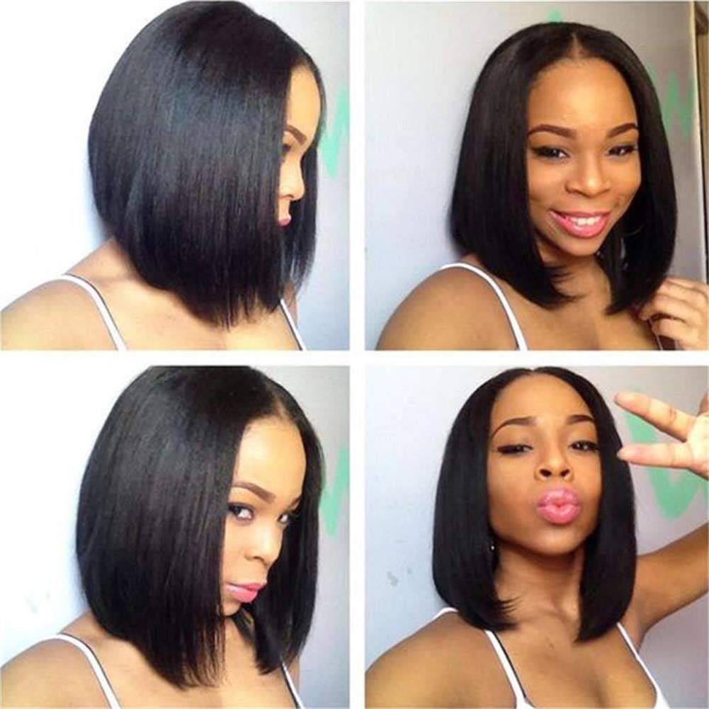 Ali Pearl Pelucas de cabello lacio en U con corte Bob, pelucas de cabello humano brasileño lacio para mujeres negras, sin pegamento, línea capilar