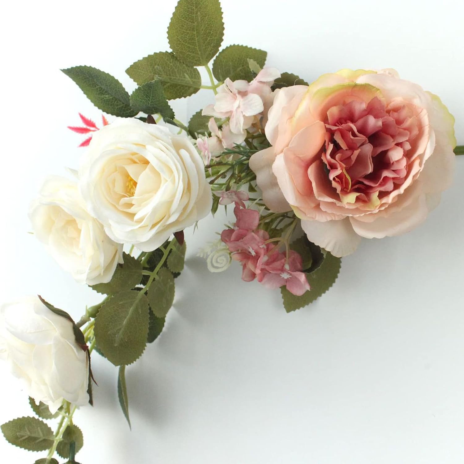 Juego de 2 guirnaldas de flores artificiales de peonía de seda, guirnalda de flores falsas para boda, letrero de bienvenida, flores decorativas para