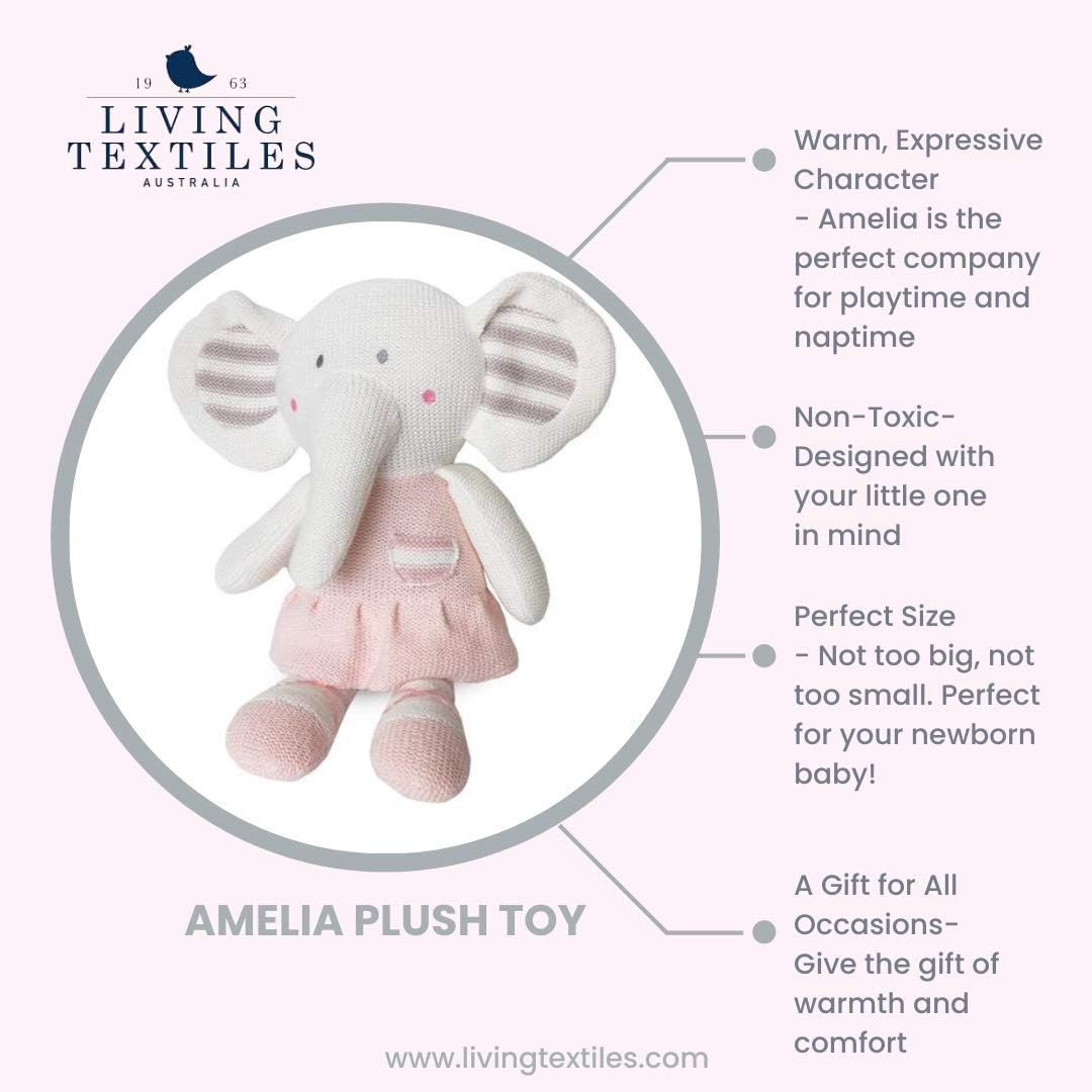 Living Textiles Juguete de peluche (Amelia Elephant). Juguete de peluche de punto con sonajero.