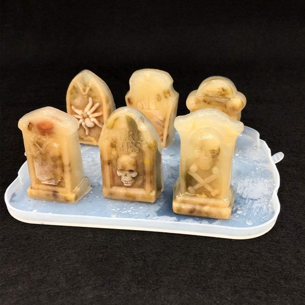 Molde De Silicona De Halloween RIP Gravestone Ice Cube Bandejas Pastel Chocolate Fondant Cake Hornear Herramientas De Bricolaje – Gris