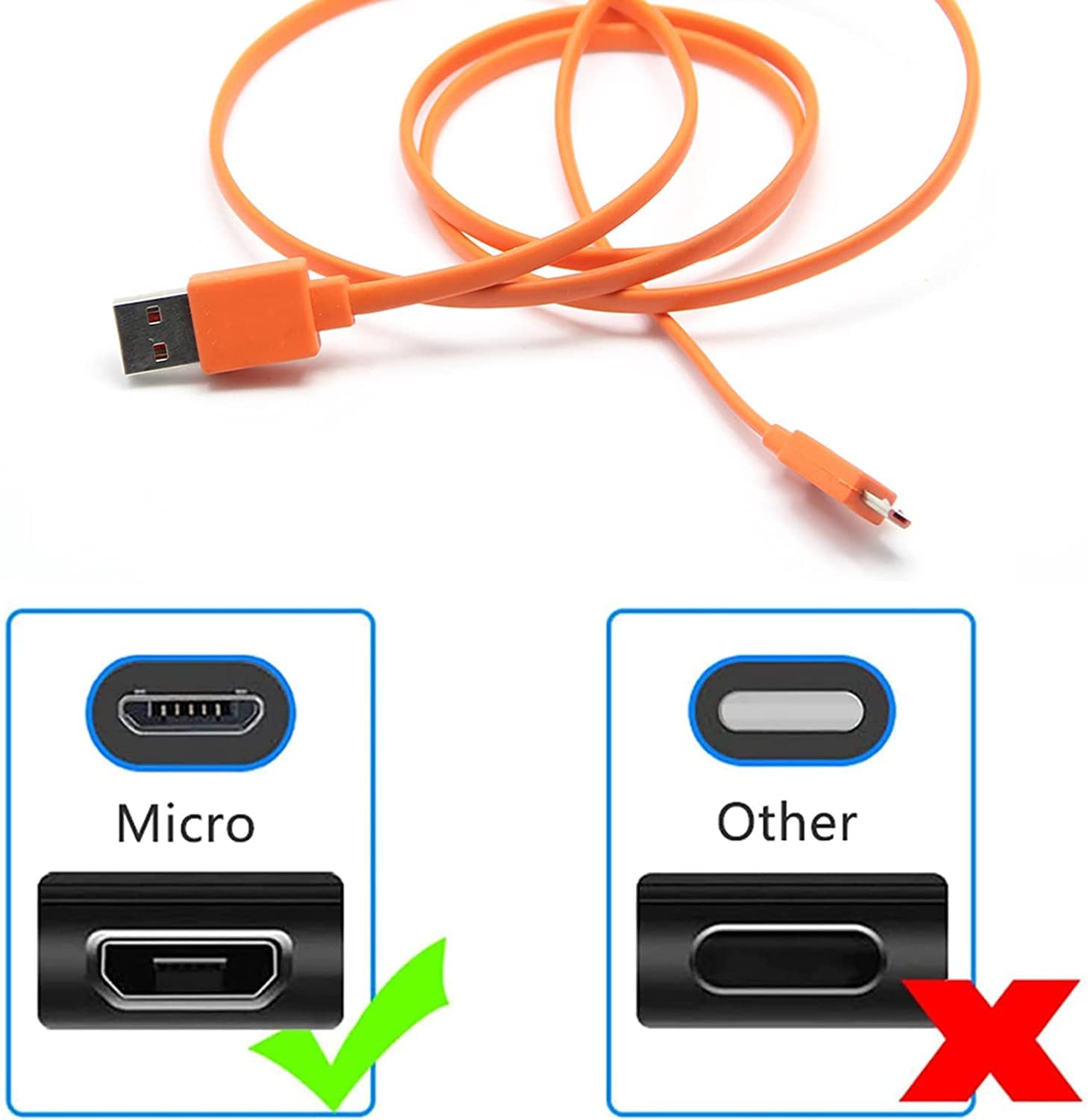 Cable de carga de carga rápida USB para auriculares inalámbricos Bluetooth altavoz auricular – 0.65 pies y naranja