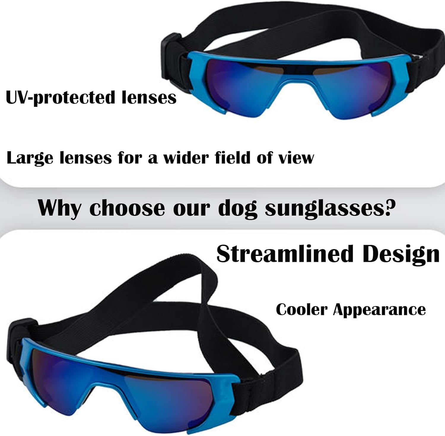 Gafas de sol para perros de raza pequeña, correa ajustable, resistente al viento, anti-UV, para perros, protección ocular al aire libre, color rojo