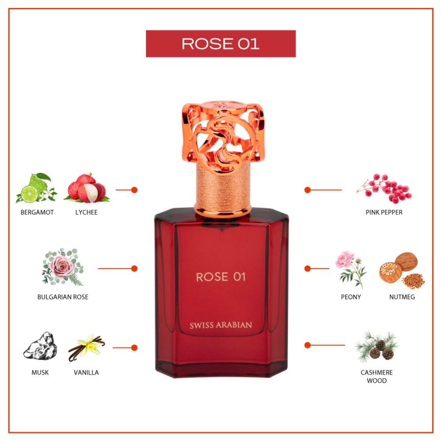 Swiss Arabian Rose 01  Productos de lujo de Dubai  Fragancia personal EDP en aerosol de larga duración y adictiva  El lujoso aroma de Arabia  1.7