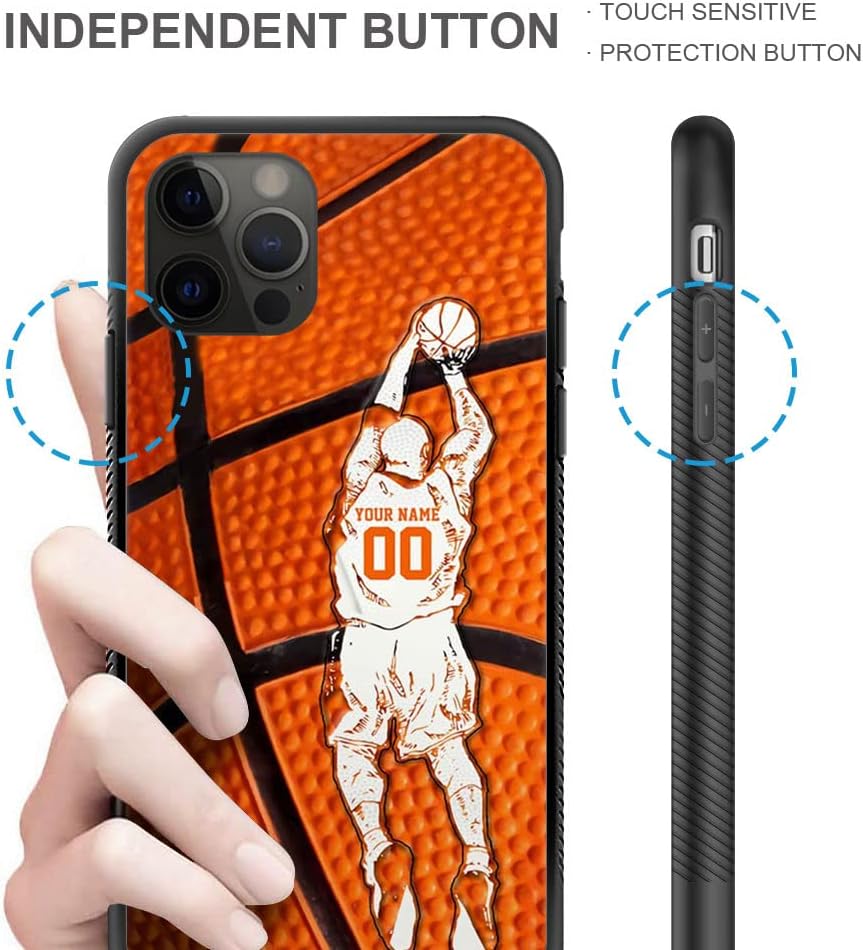 DAIZAG Funda compatible con iPhone 15 Pro Max, funda personalizada de regalo de baloncesto, personalizable, tu número de nombre, funda deportiva