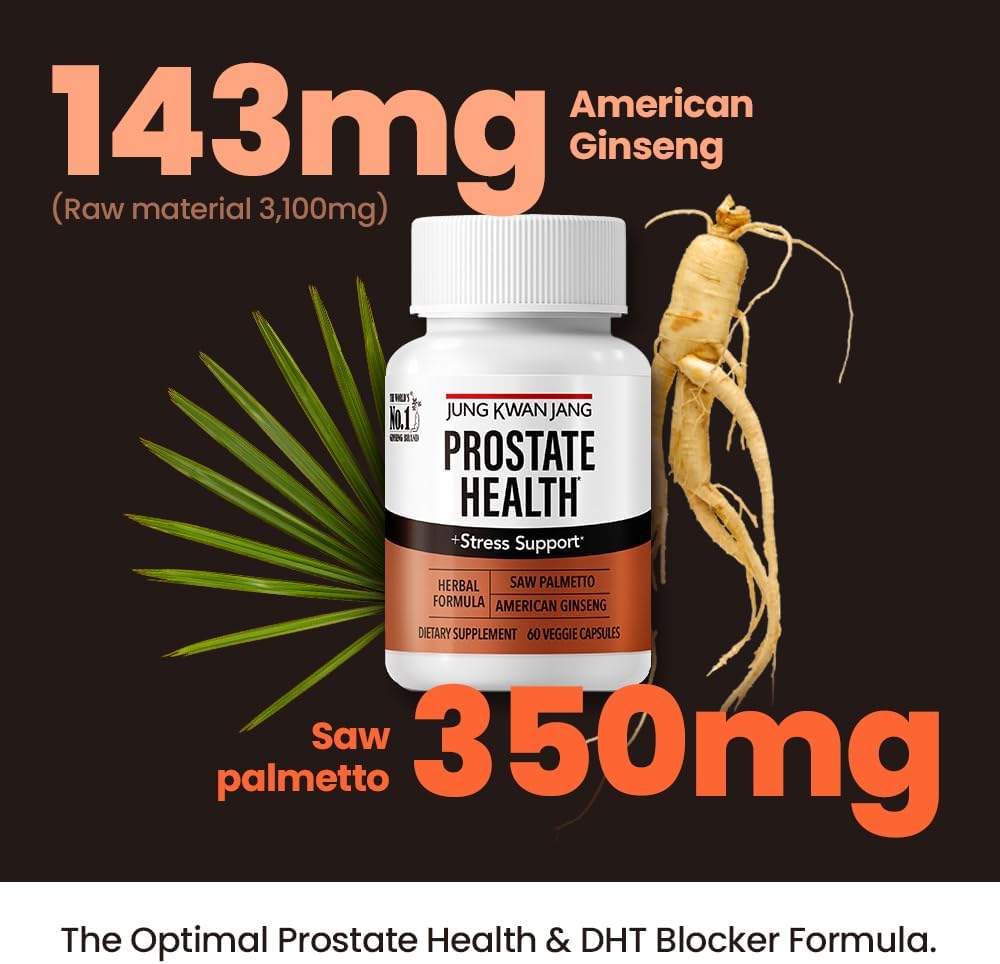 JungKwanJang Salud de próstata con palma enana americana y ginseng americano para próstata, resistencia, apoyo para la pérdida de cabello,