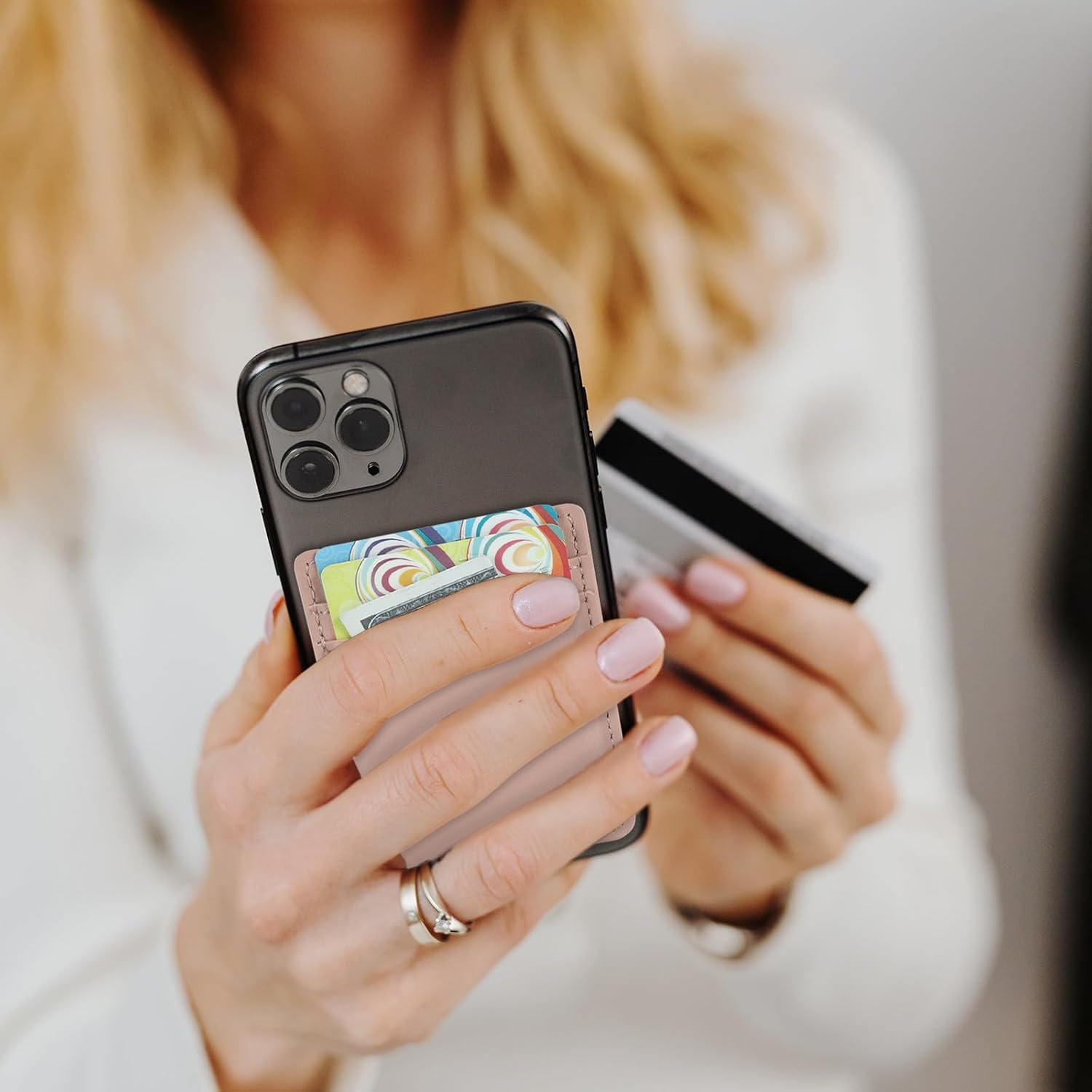 Cartera para teléfono adhesiva, paquete de 2 tarjeteros para la parte posterior de la funda del teléfono, soporte de cuero para tarjetas de crédito
