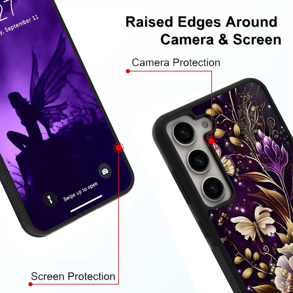 OOK Funda para Samsung Galaxy S23, diseño de nebulosa de flores moradas profundas, policarbonato duro+TPU suave, antideslizante, ultrafina, funda