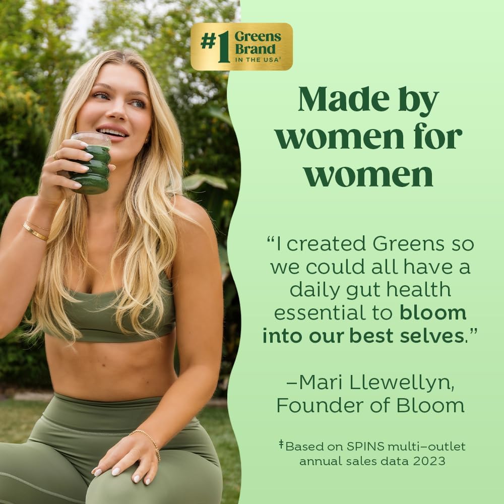 Bloom Nutrition Superfood Greens – Paquetes de barras en polvo, enzimas digestivas con probióticos y prebióticos, salud intestinal, alivio de la