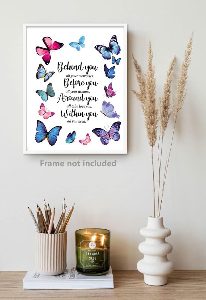 Póster de pared con citas inspiradoras de mariposas, póster de Behind You All Your Memories, regalos de graduación de Gtizry para hija, regalos