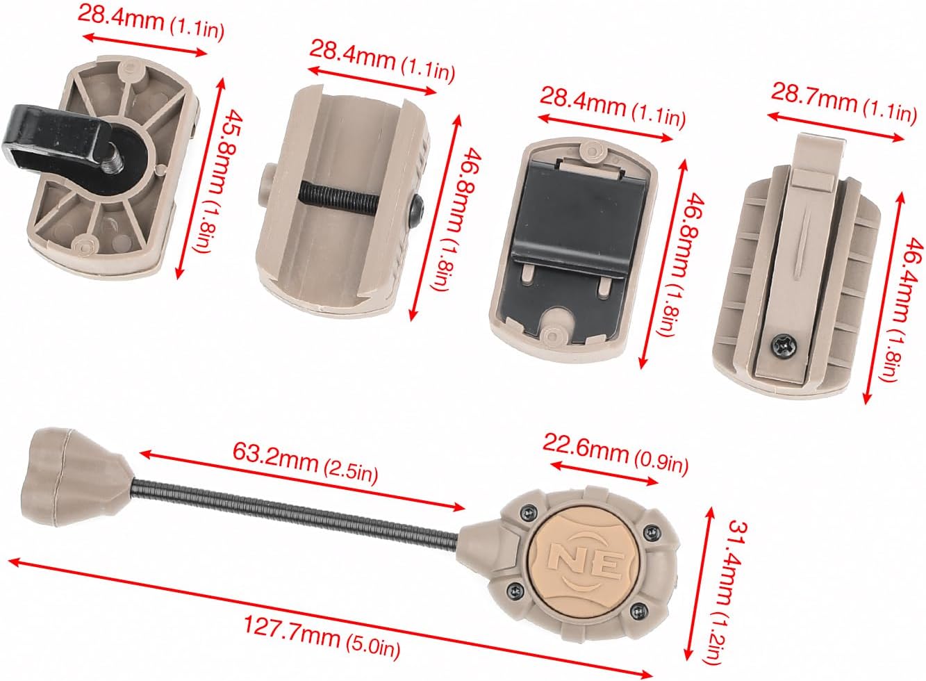 Luz táctica militar para casco con IR + lámpara LED roja, luz de señal de supervivencia con 4 accesorios de montaje para casco Mich rápido, sistema