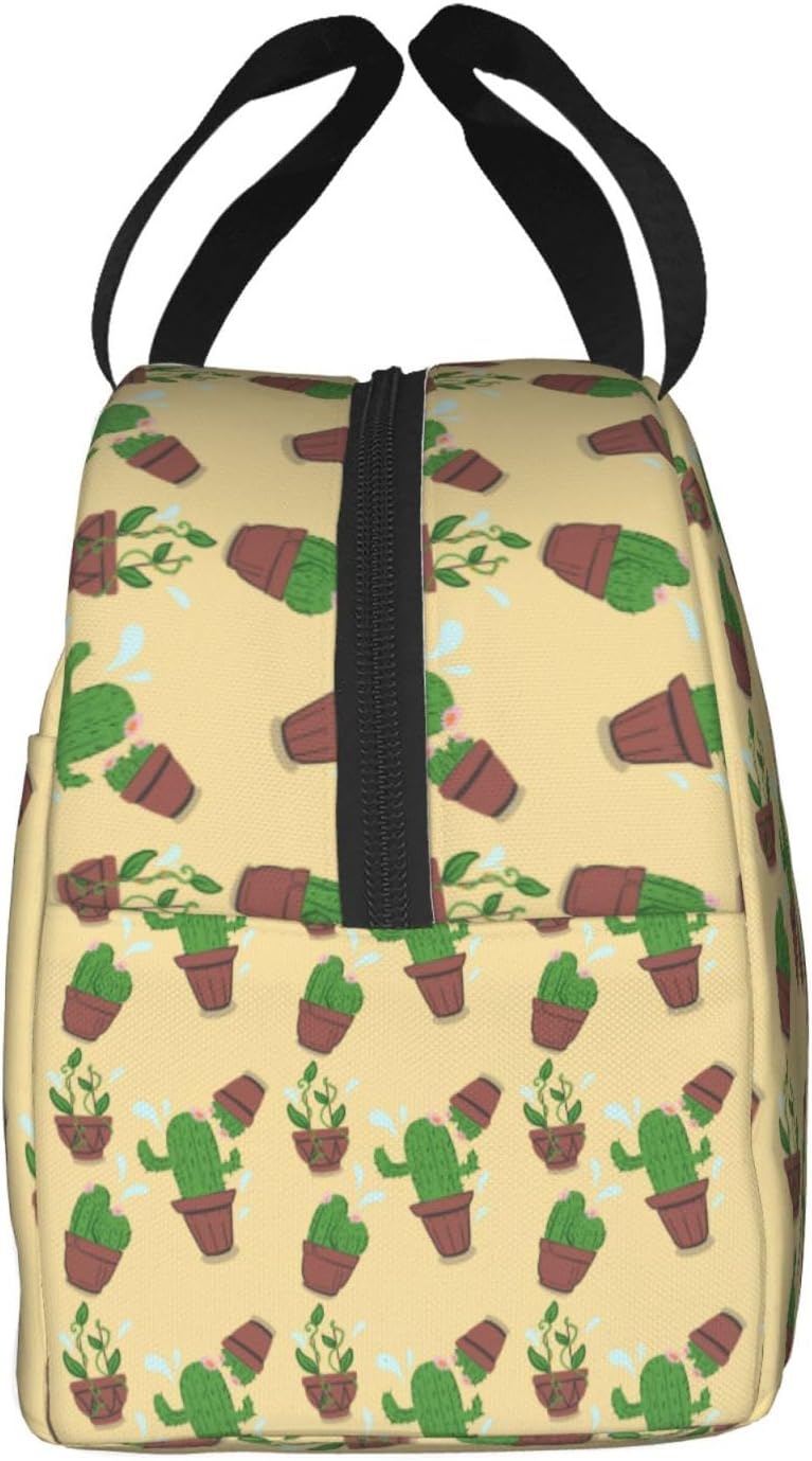 Lonchera con diseño de cactus para mujeres y hombres, con aislamiento, reutilizable, organizador de almuerzo, impermeable, bolsa de mano refrigerante