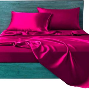 AMAY Juego de sábanas de 4 piezas de 500 hilos, seda pura, tamaño matrimonial, se adapta a colchones de hasta 13 a 15 pulgadas de profundidad, color AMAY Juego de sábanas de 4 piezas de 500 hilos, seda pura, tamaño matrimonial, se adapta a colchones de hasta 13 a 15 pulgadas de profundidad, color