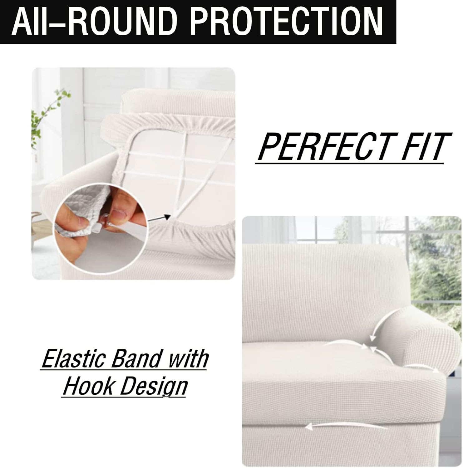 GAMUKAI Fundas de sofá elásticas de 2 piezas para sillón con cojines en T, fundas de muebles suaves con 1 funda individual en forma de cojín en T
