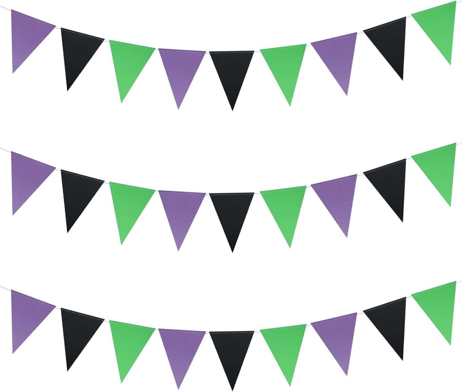 Paquete de 3 banderines para decoración de fiesta de Halloween, banderines con purpurina, banderines de papel, banderas triangulares, decoración