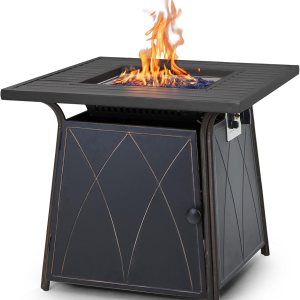 Sophia & William Mesa para fogata de gas de 28 pulgadas, 50,000 BTU cuadrada para exteriores, fogatas de propano 2 en 1, chimenea de patio de Sophia & William Mesa para fogata de gas de 28 pulgadas, 50,000 BTU cuadrada para exteriores, fogatas de propano 2 en 1, chimenea de patio de