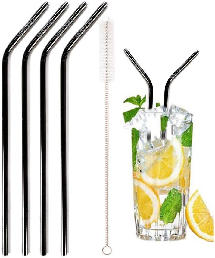 Home Juego de 4 popotes reutilizables de acero inoxidable de 10.5 pulgadas y cepillo de limpieza para vasos, tazas y tazas de 20 a 30 onzas (negro,