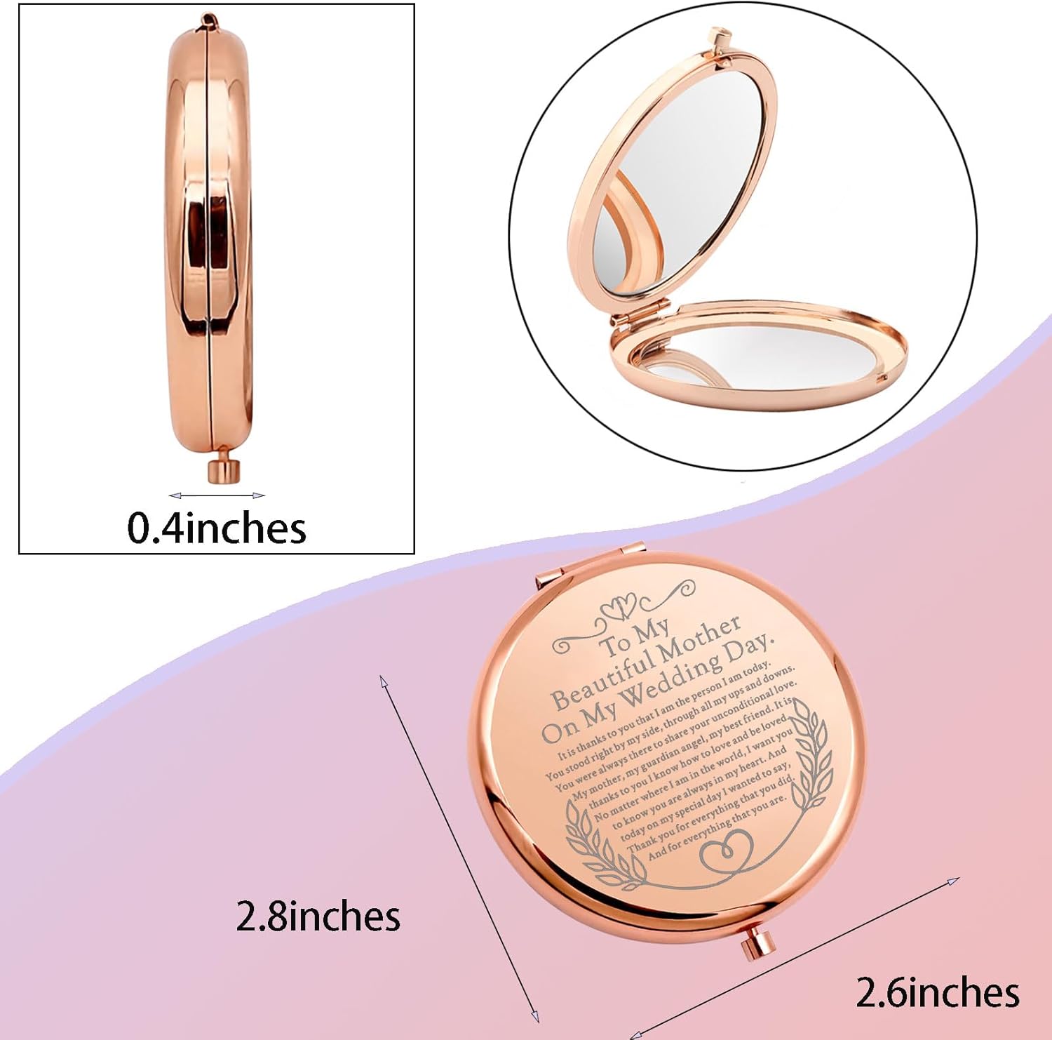 WSNANG Espejo de maquillaje para madre de la novia, espejo compacto para mamá, regalos sentimentales, regalo de recuerdo de boda (para madre espejo)