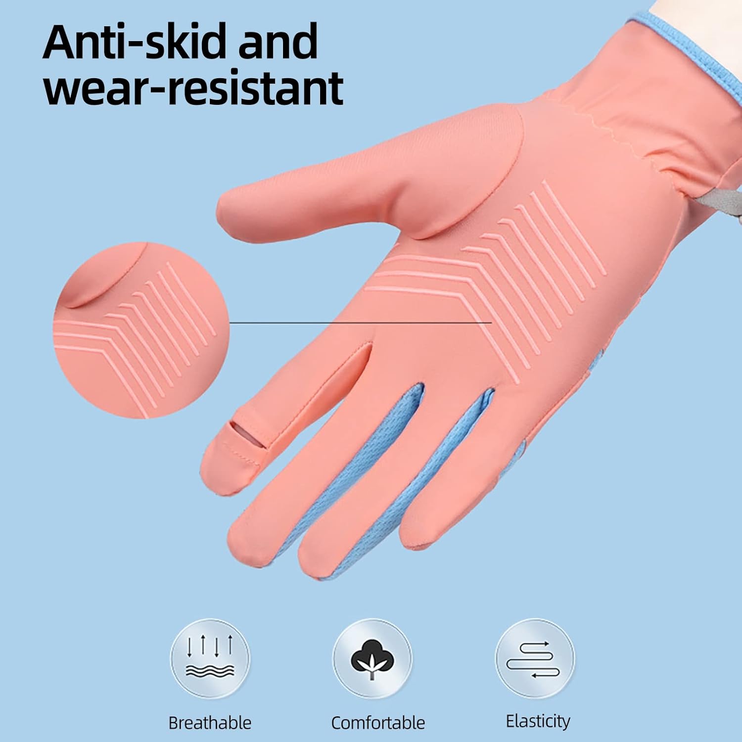 1 par de guantes de conducción de seda de hielo de verano con cinta de cierre ajustable, guantes de protección solar para mujer, con punta de dedos