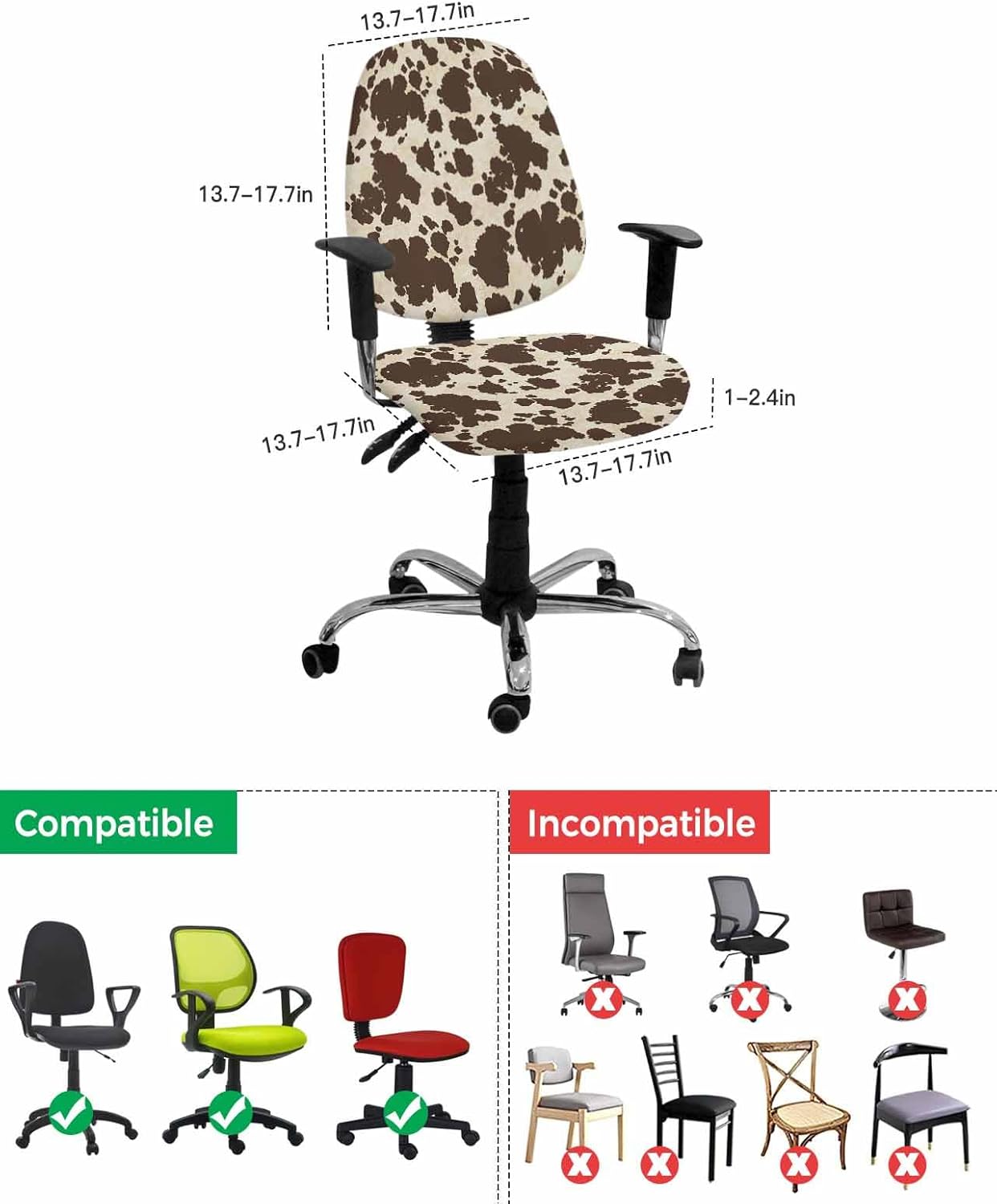 Vandarllin Funda para silla de oficina, piel de vaca marrón, elástica, universal, para computadora, escritorio, con graffie, lavable, extraíble,