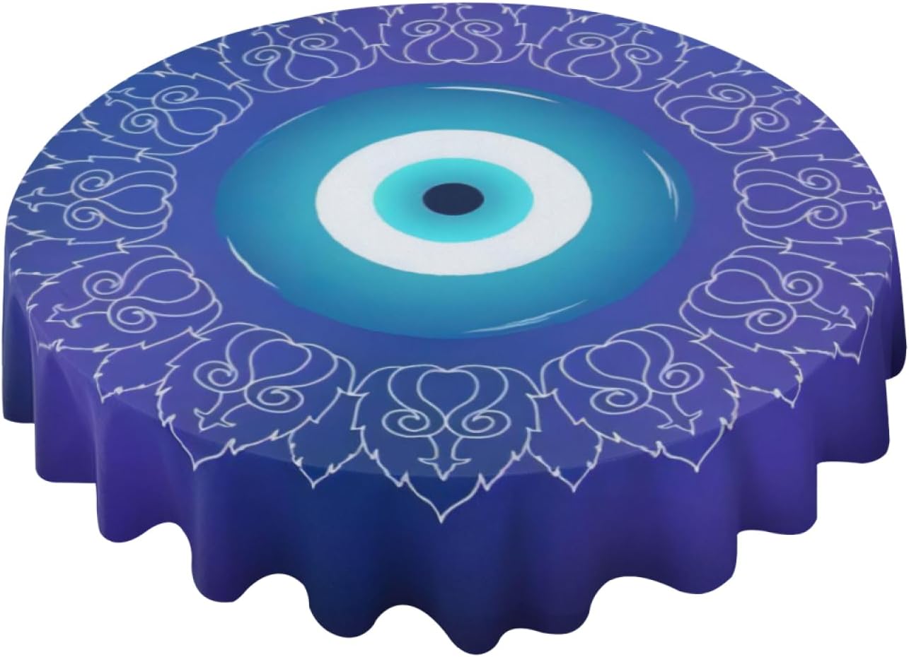 Manteles redondos griegos turcos atiasma mal de ojo mandala para cocina, mesa de comedor, fiestas, bodas, picnic (59.8 pulgadas)